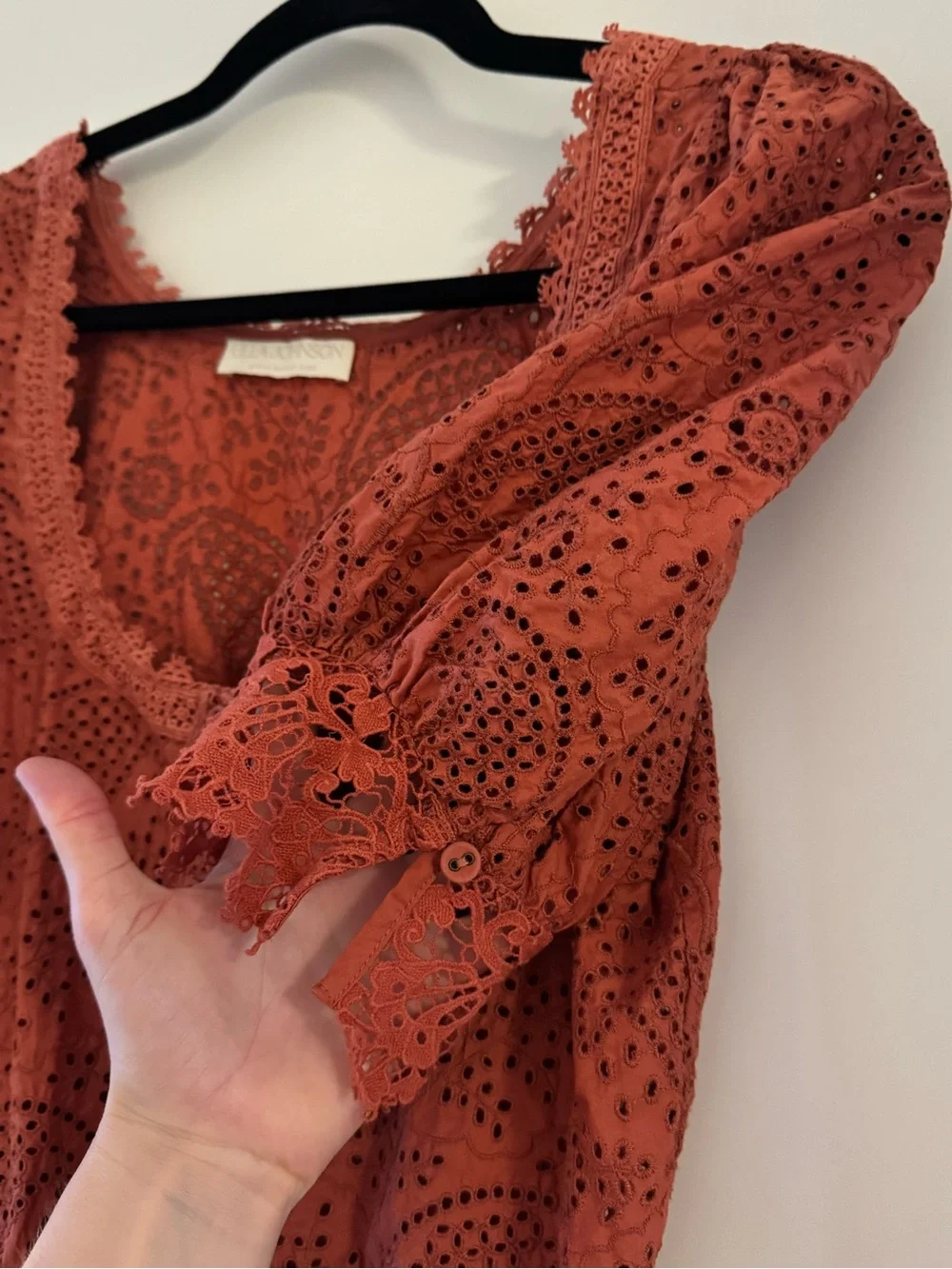 Ulla Johnson size 4 Suri Blouse Eyelet Rust Puff Sleeve Embroidered